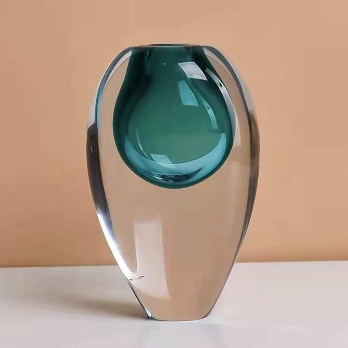 Crystal Vase, Modern Decorative Vase, Minimalist Floral Vase, Light Luxury Style for Home Decor, Centerpiece, Office, Pampas Grass, Dried Flowers, Flowers and Buds (Big Blue)