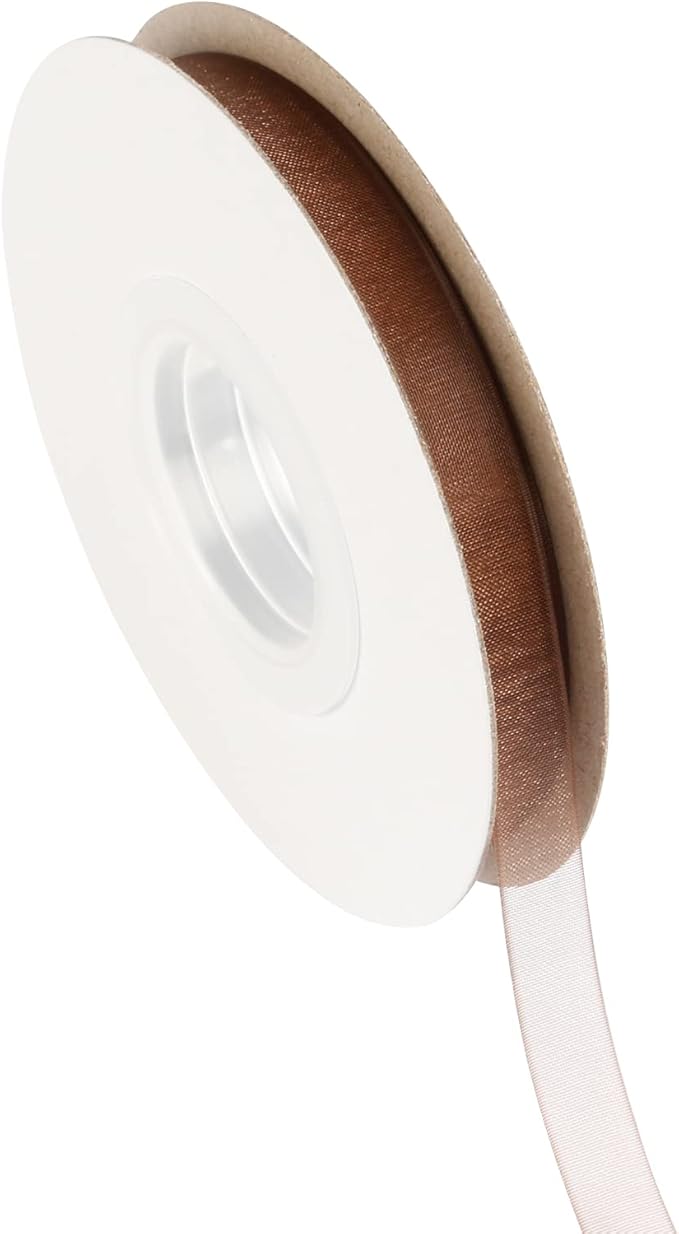 3/8 Inch Brown Shimmer Sheer Organza Ribbon Sheer Chiffon Ribbon 50 Yards-Roll Multiple Colors Available for Gift Wrapping Wedding Events Christmas Décor