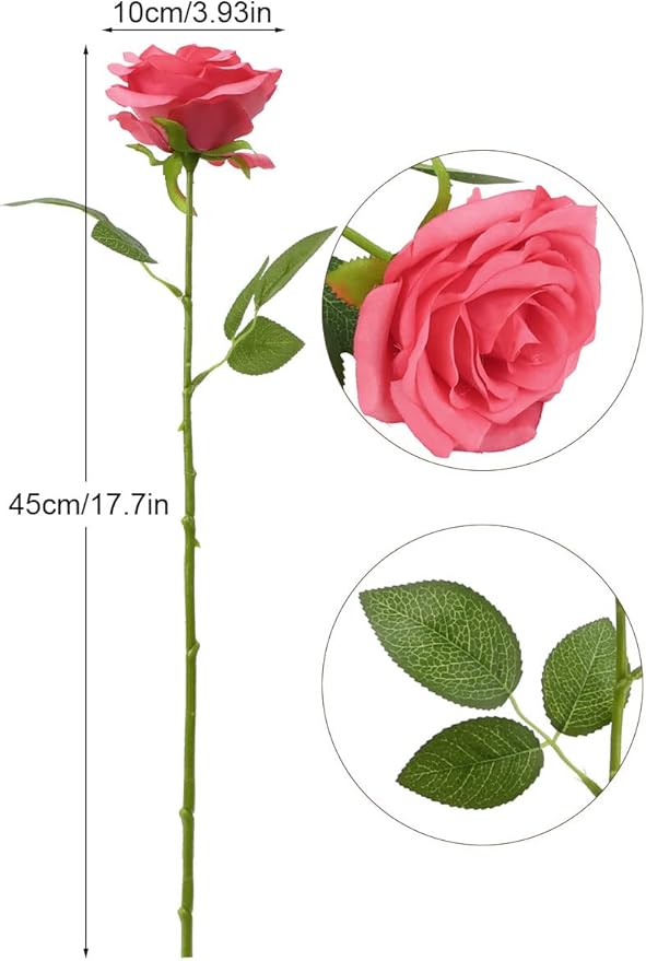 Artificial Rose Flower Coral Flowers Silk Flowers 12 pcs with Long Stem Silk Roses Bouquet for Wedding Bridal Shower Party Home Decoration