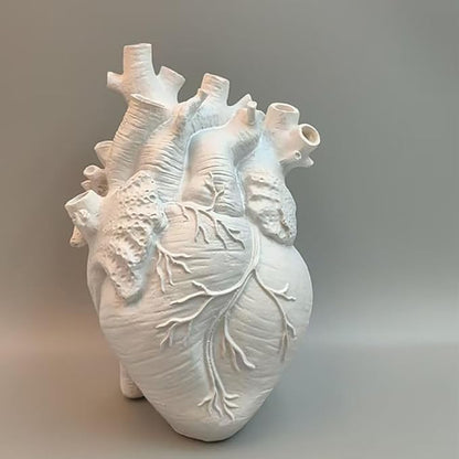 Heart Vase, Gothic Anatomical Resin Flower Pot Desktop, Human Heart Organ Shape for Dried Flower Arrangement on The Dining Table、Desktop Living Room Decoration (White)