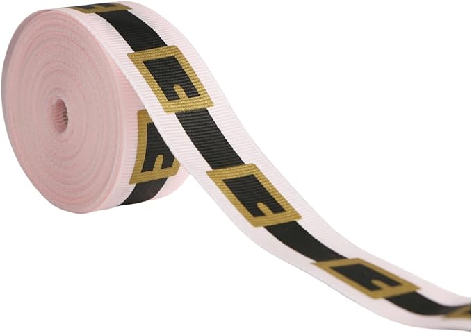 Pink Santa Belt Ribbon 1 Inch 20 Yards Pink Merry Christmas Vintage Fabric Craft Ribbon for Christmas Gift Wrapping Wreath Bow DIY Crafts Supplies (Pink Santa Belt)