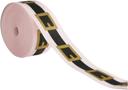 Pink Santa Belt Ribbon 1 Inch 20 Yards Pink Merry Christmas Vintage Fabric Craft Ribbon for Christmas Gift Wrapping Wreath Bow DIY Crafts Supplies (Pink Santa Belt)
