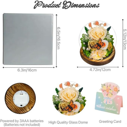 Large Preserved Flowers with Card-Flowers for Delivery Prime,Eternal Rose with Lights,Roses in Glass Dome,Romantic Gift for Her,Decoration, Fresh Rose Flowers for Mom, Birthday, Anniversary(Yellow)