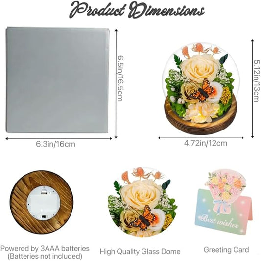 Large Preserved Flowers with Card-Flowers for Delivery Prime,Eternal Rose with Lights,Roses in Glass Dome,Romantic Gift for Her,Decoration, Fresh Rose Flowers for Mom, Birthday, Anniversary(Yellow)