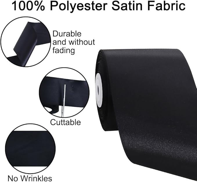 TONIFUL Black Satin Ribbon 3 Inch X 25yds Solid Silk Ribbons for Gift Wrapping, Craft, Floral Bouquets, Valentine's Day Christmas Gift Wrapping, Party Wedding Decoration,Halloween