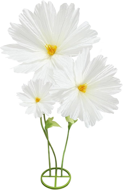 3Pcs Giant Daisies Fake Flower Decorations, 6.1 Ft Large Artificial Flowers Backdrop Decoration Waterproof 3D Big Realistic Faux Flower Set for Home Wedding Garden Christmas Party Decor(White)