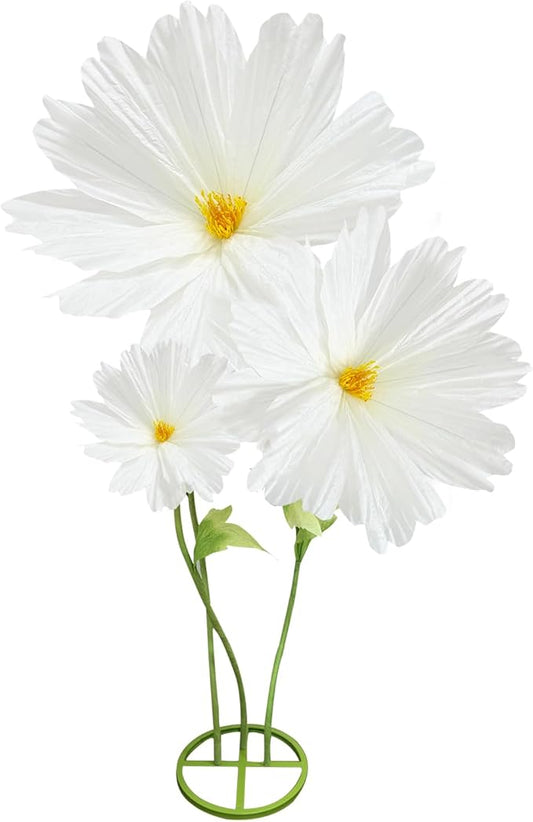 3Pcs Giant Daisies Fake Flower Decorations, 6.1 Ft Large Artificial Flowers Backdrop Decoration Waterproof 3D Big Realistic Faux Flower Set for Home Wedding Garden Christmas Party Decor(White)