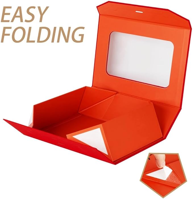 Red Extra Large Gift Box for Presents with Ribbon 16.5x13x5.3 Inches Clear Gift Box with Window Magnetic Closure Gift Boxes with Lids
