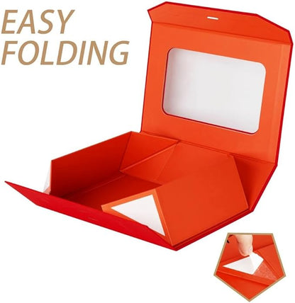 Red Extra Large Gift Box for Presents with Ribbon 16.5x13x5.3 Inches Clear Gift Box with Window Magnetic Closure Gift Boxes with Lids