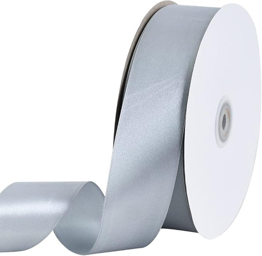 TONIFUL 1-1/2 Inch (40mm) x 100 Yards Silver Wide Satin Ribbon Solid Fabric Ribbon for Gift Wrapping Chair Sash Valentine's Day Wedding Birthday Party Decoration Hair Floral Craft Sewing