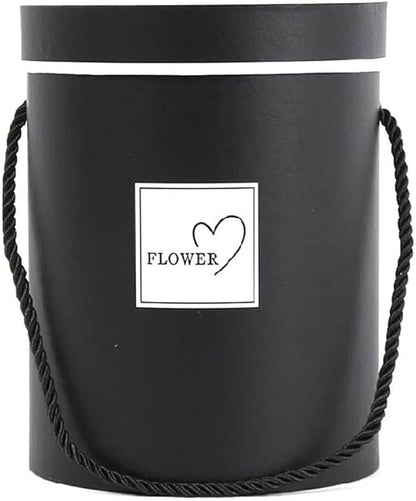 AZIDWERYQ Round Flower Paper Boxes Hat Box Flower Packaging Paper Bag with Lid Candy Party Wedding Supply for Gifts Black
