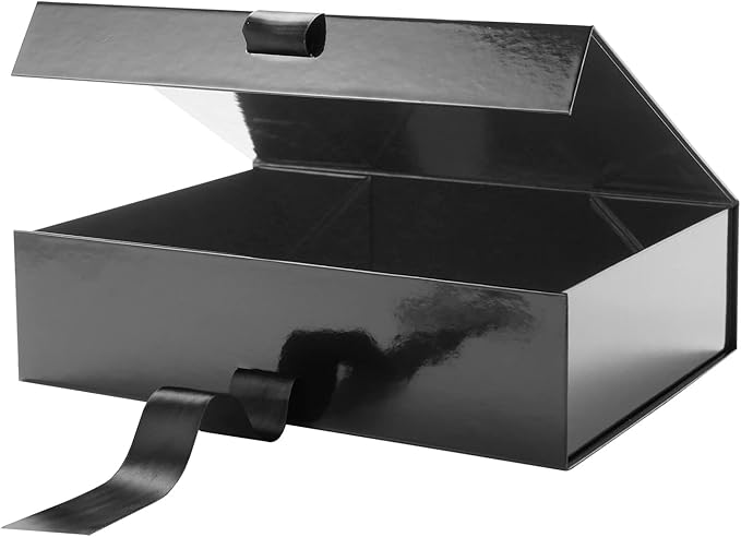 GREEN BEAN 6 Large Gift Boxes with Lids for Presents 13x9.7x3.4 Inches, Black Magnetic Gift Box with Ribbon, Groomsmen Proposal Box, Luxury Gift Boxes (Glossy Black)