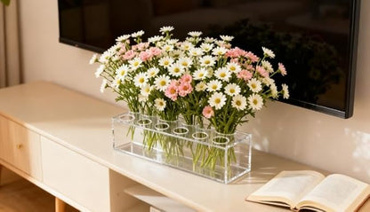 Acrylic Flower Vase Rectangular Centerpiece, 12 Inch Clear Rectangle Floral Vase for Dining Table
