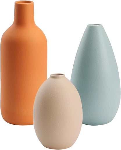 Ceramic Vase Set of 3, Modern Vase for Minimalist Decor,Aesthetic Vase Round Flower Vases for Boho Home Wedding Party Room Dinner Table Shelf Décor