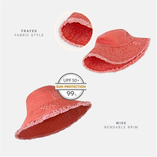 CHOK.LIDS Frayed Bucket Hats for Women Men Unisex Trendy Washed Cotton Floppy Wide Brim Boonie Outdoor Summer Beach Headwear