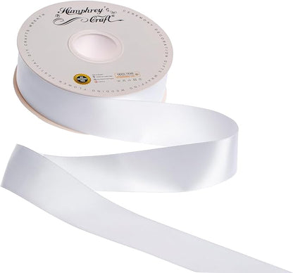 Humphrey's Craft 1-1/2 Inch Double Faced Satin Ribbon - Continuous 50 Yards, White Thick Satin Ribbon for Crafts, Gift Wrapping, Decoration Christmas Tree, Bridal Bouquet,Wedding,DIY Bows,Sewing Hat.