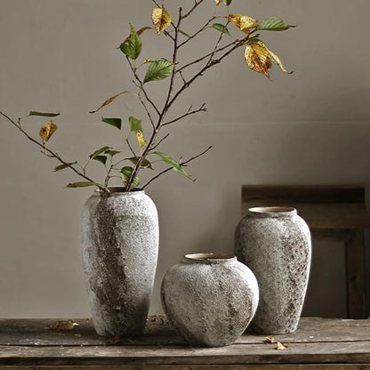 Denique Rustic Ceramic Tall Floor Vase, Vintage Farmhouse Decor, Large Terracotta Vases for Living Room Entryway Table Centerpiece Decor, Terracotta Pottery Clay(B-30cm)