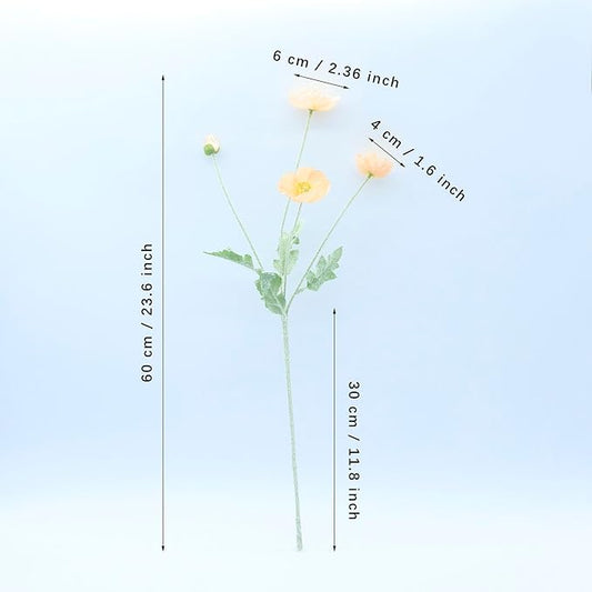2 Pcs Artificial Fake Flowers Poppies Silk Flower Arrangements Wedding Bouquets Decorations Plastic Floral Table Centerpieces for Home Kitchen Garden Party Decor Approx 23.6" High - Dark Champagne