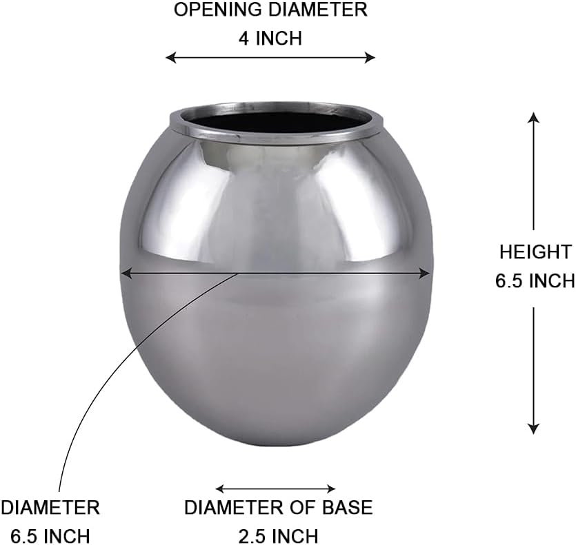 Serene Spaces Living Alerra Stainless Steel Vase, Round Modern Silver Flower Vase, Minimalist Metal Accent for Home, Office, Wedding, or Event Centerpiece, 6.5" Diameter & 6.5" Tall, Pack of 4