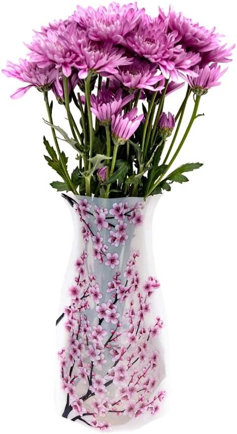 MODGY Expandable Flower Vase Plastic Decorative Modern Vases for Flowers Centerpieces Dining Table Decor Living Room Bathroom Wedding Office, Cherry Blossom