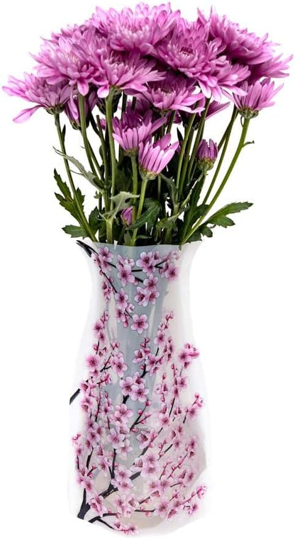 MODGY Expandable Flower Vase Plastic Decorative Modern Vases for Flowers Centerpieces Dining Table Decor Living Room Bathroom Wedding Office, Cherry Blossom