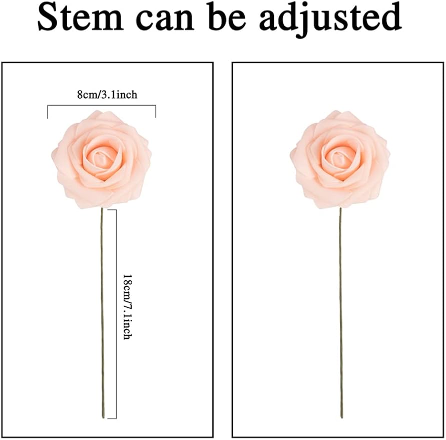 MACTING Artificial Flower Roses 30PCS Real Touch Fake Flowers with Stem Foam Roses for DIY Wedding Bouquet Table Centerpieces Party Baby Shower Valentines Day Gifts Spring Decorations,Champagne