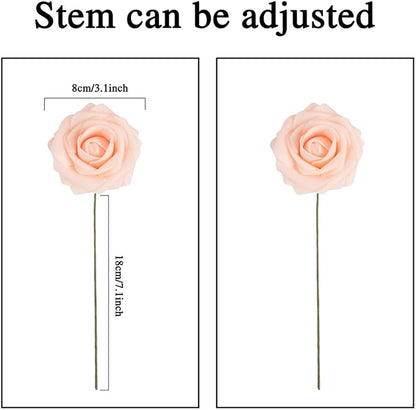 MACTING Artificial Flower Roses 30PCS Real Touch Fake Flowers with Stem Foam Roses for DIY Wedding Bouquet Table Centerpieces Party Baby Shower Valentines Day Gifts Spring Decorations,Champagne
