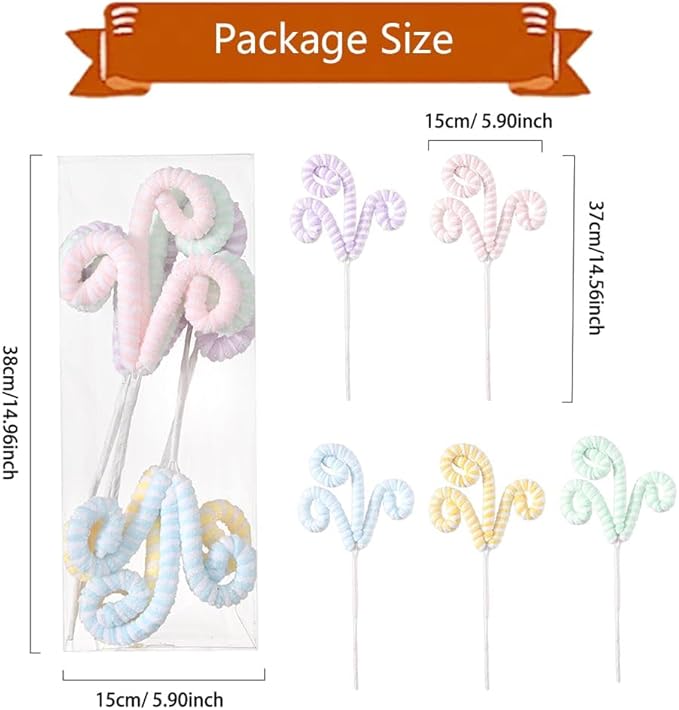 5Pcs/Set Macaron Color Christmas Tree Picks Pastel Candy Shape Christmas Tree Topper 14.5” Christmas Curly Picks with Gitter Sequins Ornaments for Home Xmas Tree Vase Garland Holiday Party Decor