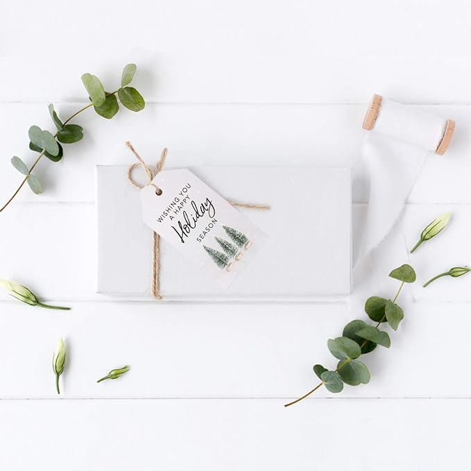 Andaz Press Christmas Holiday Season Classic Gift Tags, Merry Christmas to from and Wishing You A Happy Holiday Season, Bottle Brush Christmas Tree Design, Holiday Events, Parties, Favors, 60-Pack