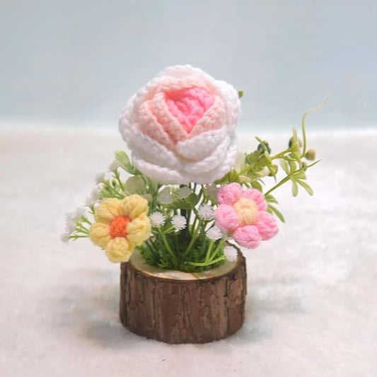 Handmade Crochet Rose Bouquet Knitted Creative Potted Plant Cute Home Desktop Decorations and Gifts for Friends, Lovers, Classmates (Pink Roses)