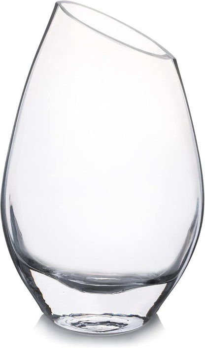 Enova Floral Unique Angled Rim Clear Glass Vase 4.5" W 8.0" H, Decorative Flower Vase for Home Decor Indoor, Wedding Centerpiece Event (1 Piece)