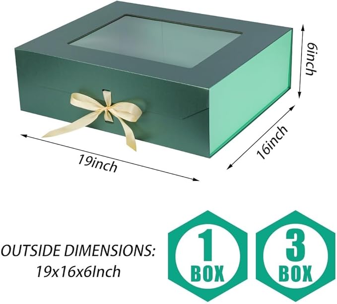 Extra Large Green Gift Box for Presents with Ribbon 19x16x6 Inches Clear Gift Box with Window Magnetic Closure Gift Boxes with Lids