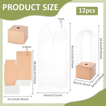 BENECREAT Single Rose Flower Box, 3.1 x 3.1 x 9.6Inch Clear Flower Packing Boxes, Gift Boxes for Graduation Wedding Birthday Floral Gift Floral Arrangement Supply, Rose Gold