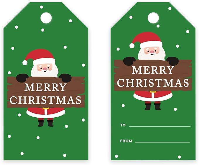 Andaz Press Christmas Holiday Season Classic Gift Tags, Merry Christmas to from Favor Tags, Santa Claus Holding Merry Christmas Sign Design, for Holiday Events, Parties, and Favors, 60-Pack