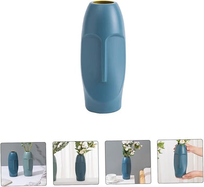 STOBAZA Abstract Navy Blue Plastic Vase Stylish Home Ornament Lightweight Decorative Container for Dried Flowers Smooth Mouth Desktop Flower Arrangement Centerpiece for Office and Living