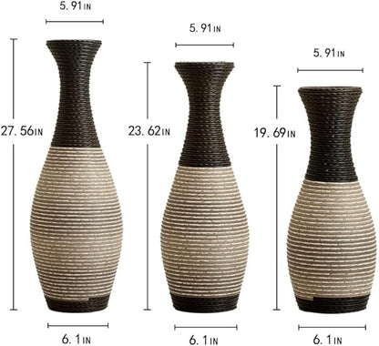 Floor PVC Decorated Vases Set of 3 for Gorgeous Home Decoration Large Classic Neat PVC Vase 19.6in/23.6in/27.5in Height(Black+White)