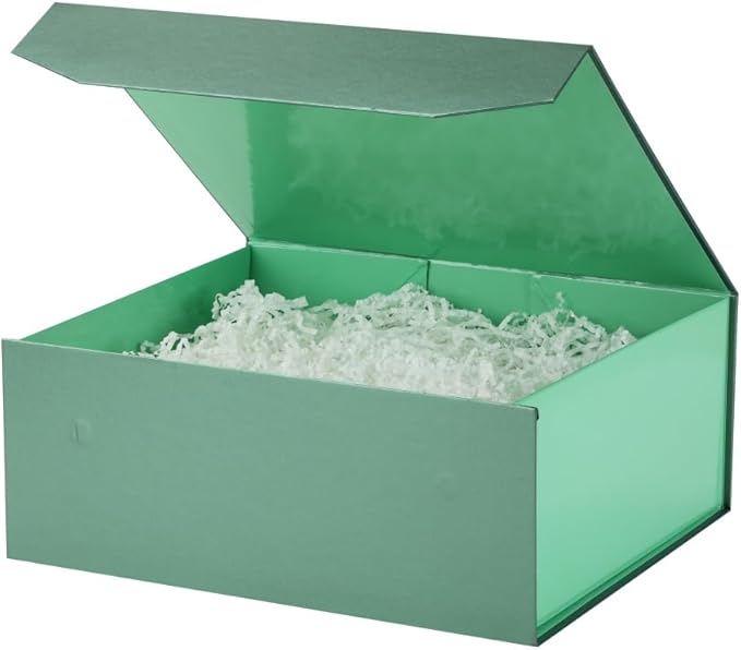 6 Pcs Green Gift Box Large 13x11x5.3 Inch Green Large Gift Box with Crinkle Paper Magnetic Box with Shredded Paper Luxury Gift Boxes with Lids for Presents
