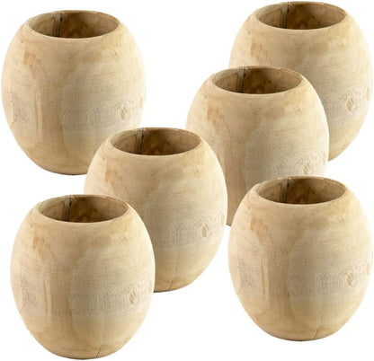 Serene Spaces Living Teak Essence Vase - Handcrafted Natural Wood Vase, Perfect for Artificial, Dried, and Fresh Flowers, Unique Rustic Decor Piece for Home or Office, Gift Idea (Large -Pack of 6)