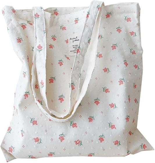 Cotton Canvas Tote Bag Reusable Soft Grocery Cloth Bag Floral Shoulder Bag for Beach Travel Shopping