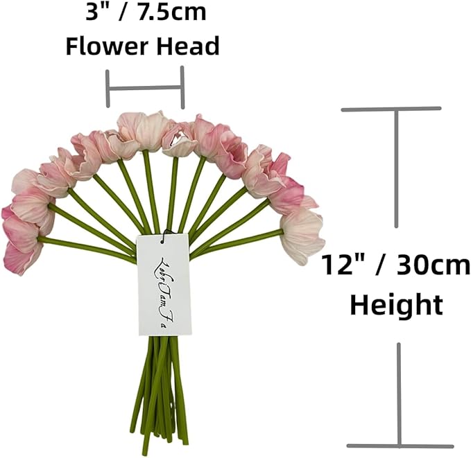 14Pcs Real Touch Anemone Poppy Bouquet for Artificial Flower Decor Kitchen Table Centerpiece Vase Home Greenery Wedding Holding Flowers Backdrop Arch Wall (Pink)