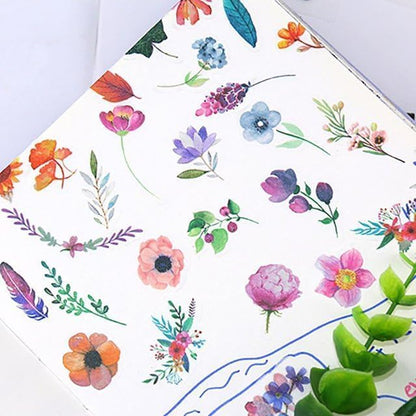 12sheets Watercolor Flower Stickers for Scrapbooking, Fresh Floral Summer Sticker Scrapbooking White Floral Plant Design, Small Decorative Stickers for DIY,Diary Decoration,Books Summer's GIF