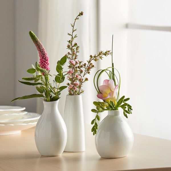 Porcelain Bud Vase, Bright White, 3 3/4 Inch, Round Jug Design, Single Flower Opening, Dishwasher Safe,