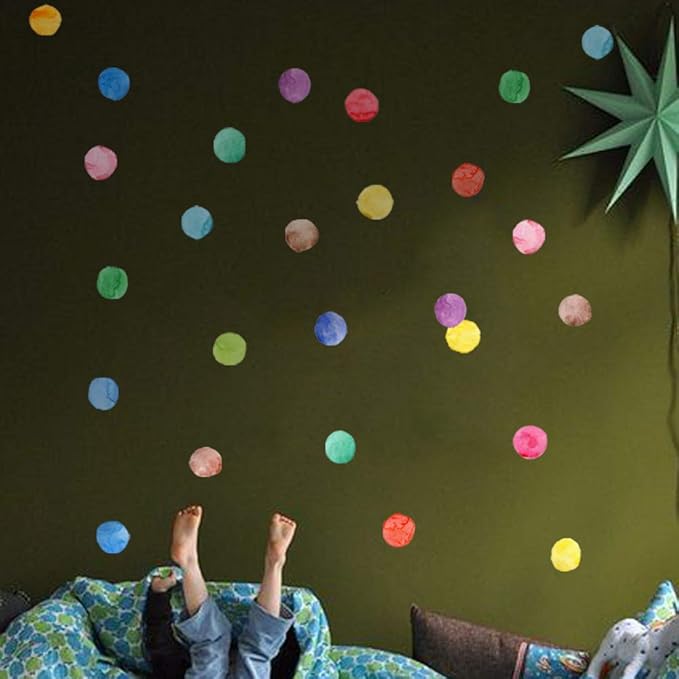 Colorful Polka Dot Wall Decals Watercolor Dots Wall Sticker for Kids Baby Girls Teens and Nursery Room (6 Sheets)