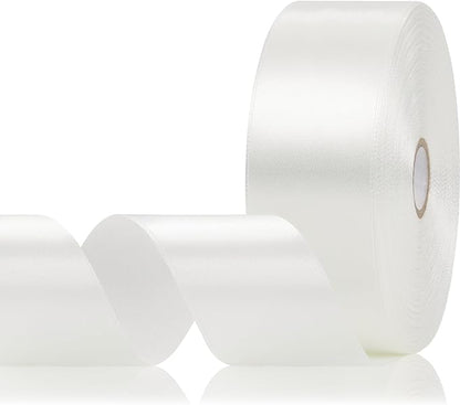 White Satin Ribbon 1-1/2 Inch 60 Yards, Solid Polyester Fabric Ribbon for Gift Wrapping, Flower Bouquet, Crafts, Wedding, Handmade Roses, Birthday and Festival Decor