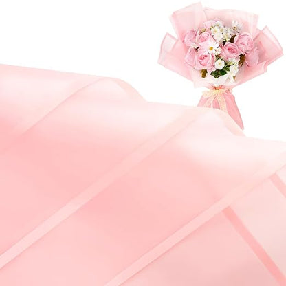 Jutieuo 20 Sheets Pink Flower Wrapping Paper, Waterproof Floral Wrap Pink Edge Bouquet Wrapping Paper Florist Supplies (22.8 x 22.8 inch)