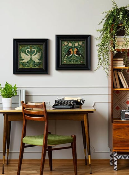 Vintage 3D Textured Bird and Flower Framed Wall Art 16x16, Square Robin Floral Botanical Print Sandstone Surface Artwork, Rustic Nature Living Room Bedroom Farmhouse Entryway Home Decor