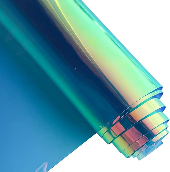 ONEART | 16 Gauge Holographic Iridescent Plastic Vinyl, 16"x54" Transparent Vinyl Fabric-Blue