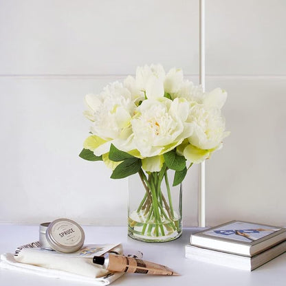 ENOVA FLORAL Artificial Flower Arrangement with Vase, Faux Flower in Vase, Mixed Artificial Real Touch Tulip and Fake Silk Peony Flower in Vase for Decoration Home Office(Cream)