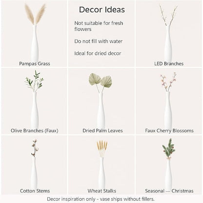 Leewadee Large White Home Decor Floor Vase - Wooden 26 inch Tall Farmhouse Decor Flower Holder for Fake Plant and Pampas Grass