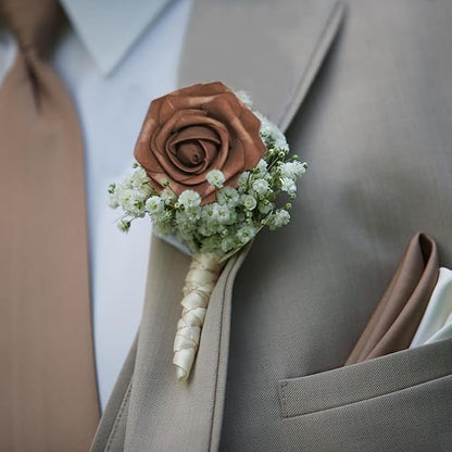 Artificial Flowers, 25pcs Artificial Rose for DIY Wedding Bouquets Centerpieces Arrangements, Brown Foam Roses with Stem for Bridal Shower Party Home Decorations